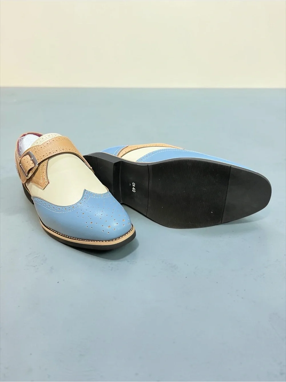 Men's Two-Tone Blue & Cream Monk Strap Dress Shoes